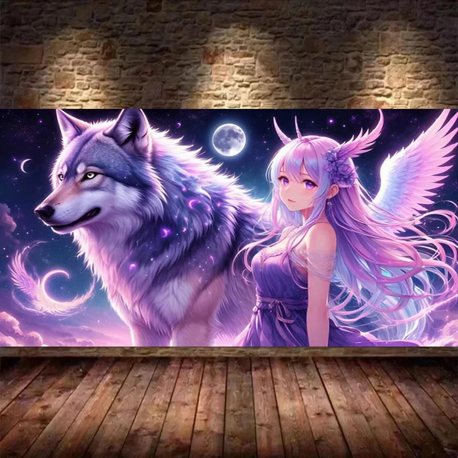 

Diy Diamond Painting New Collection Wolf Cartoon Angel Girl Full Square Round Drill Mosaic Embroidery Pictures Wall Decor