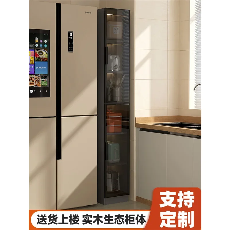 Solid wood kitchen rack Multifunctional floor crevice cabinet Dust-proof storage cabinet Household cupboard Cabinet Locker