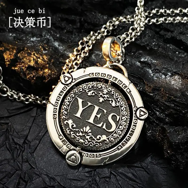YES&NO Decision Coin Pendant Necklace for Men - Retro Flip Coin Decompression Necklace Creative Stress Relief Jewelry Gift