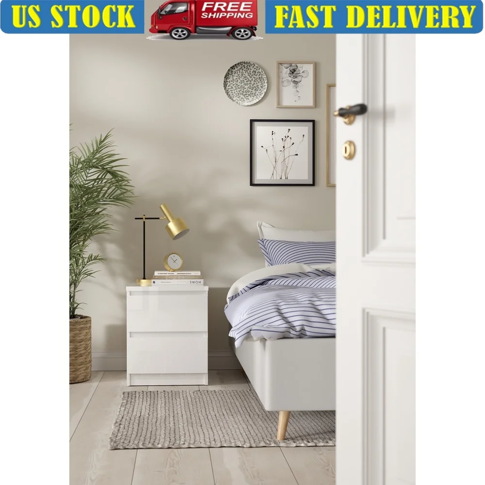 

Scottsdale 2 Drawer Nightstand Wood Composite Storage Organizer Bedroom Adults Easy Assembly Modern Design Safe Smooth Glide