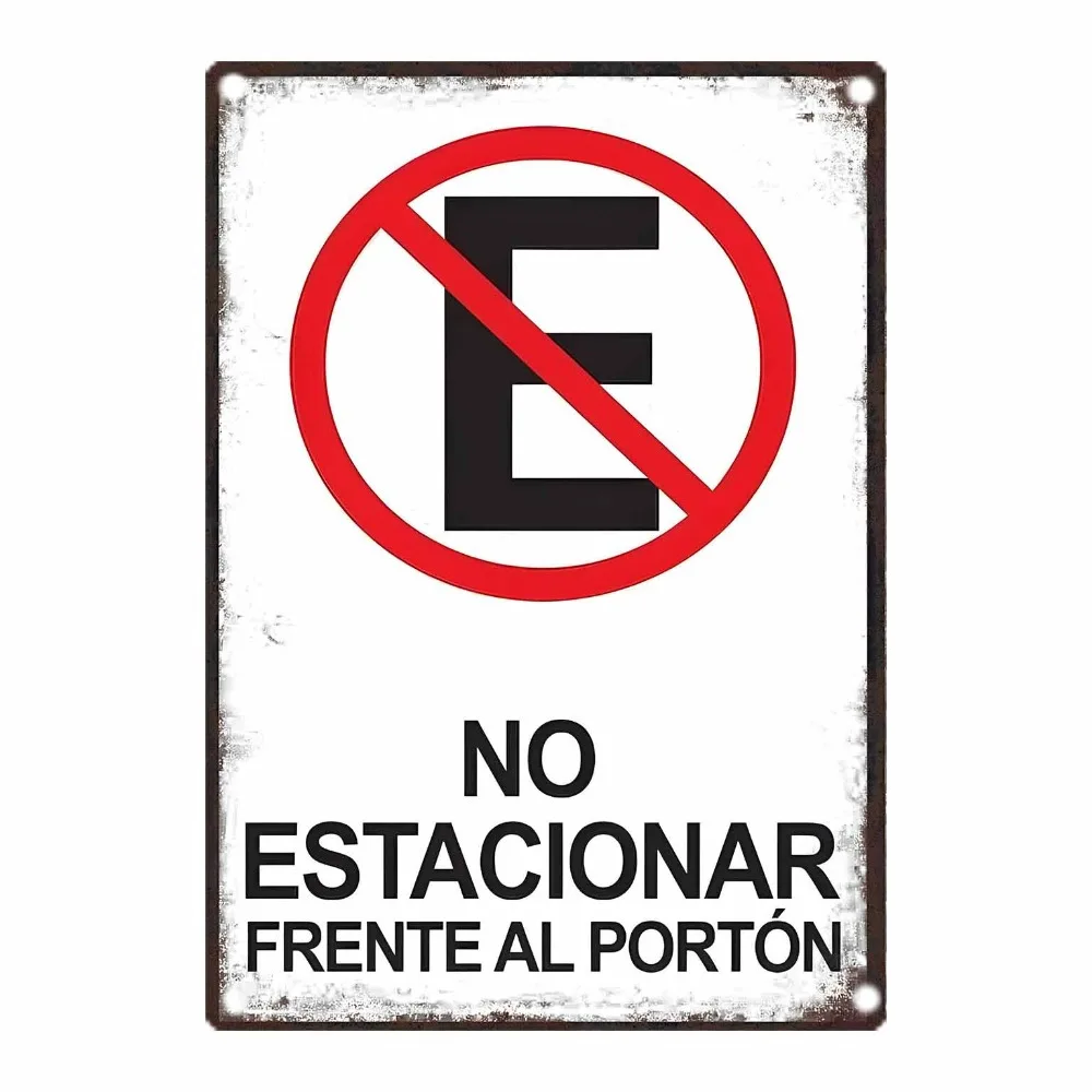 Letrero de metal vintage con la frase 'No Estacionar Frente Al Portón' en español, placa de metal duradera para decoración de pared y seguridad de la propiedad