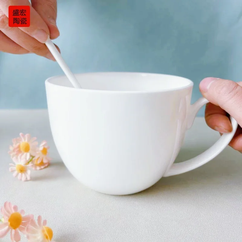 

Tangshan оптовая продажа чистый белый большой емкости завтрак молоко бытовая керамическая чашка рекламный подарок удобный подарок кружка из костяного фарфора