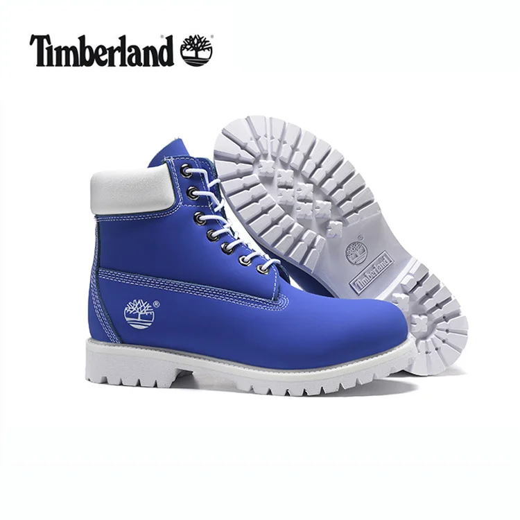 TIMBERLAND Men 10061 Sky Blue White Motorcycle Climbing Shoe Ankle Walking Boots Women Outdoor Leather Street Hiking Shoes 36-46