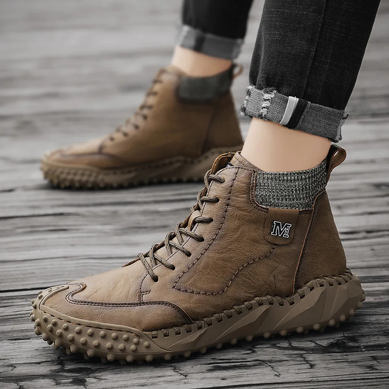 Inverno quente sapatos casuais masculinos moda artesanal botas masculinas confortáveis botas de tornozelo ao ar livre botas de caminhada de alta qualidade