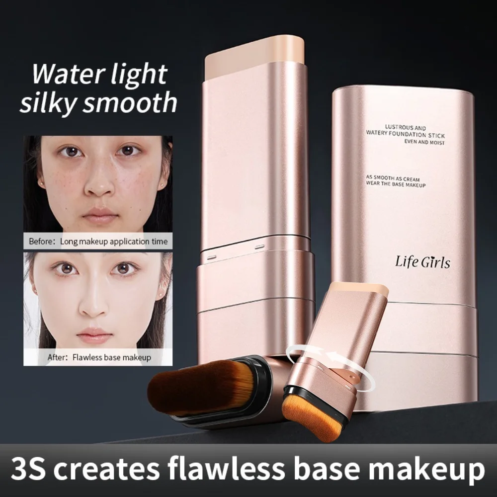 肌のトーンを明るくし、保湿効果のあるカバー力のある、ナチュラルで半透明、保湿効果のある両端ファンデーションスティック。