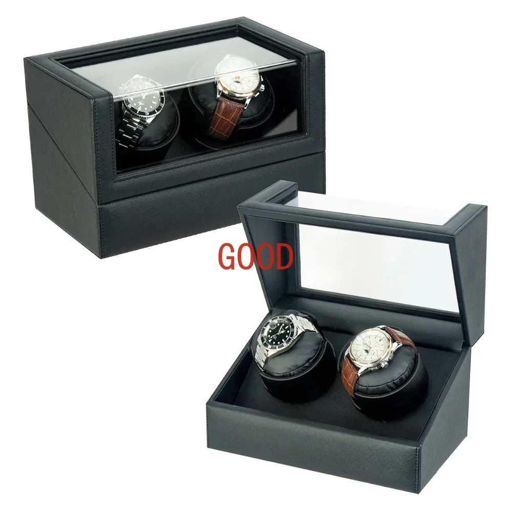 Battery Powered Winders Cross Pattern Leather Triple Watch Rotation Box