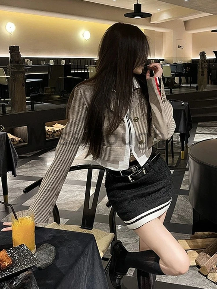 Autumn Fashion Slim 3 Piece Set Women Elegant Pretty Solid Shirt + Long Sleeve Coat Female Chic Design Thin Mini Skirt Suit New