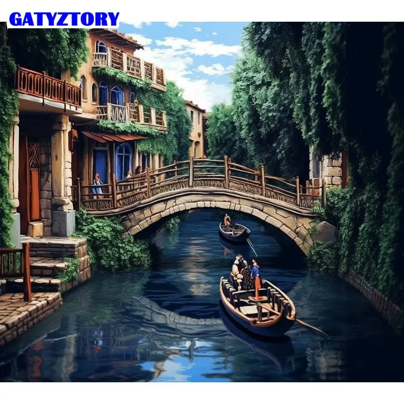 

GATYZTORY Painting By Number House Landscape Drawing On Canvas Art Gift DIY Pictures By Number Venice Kits Home Decoration