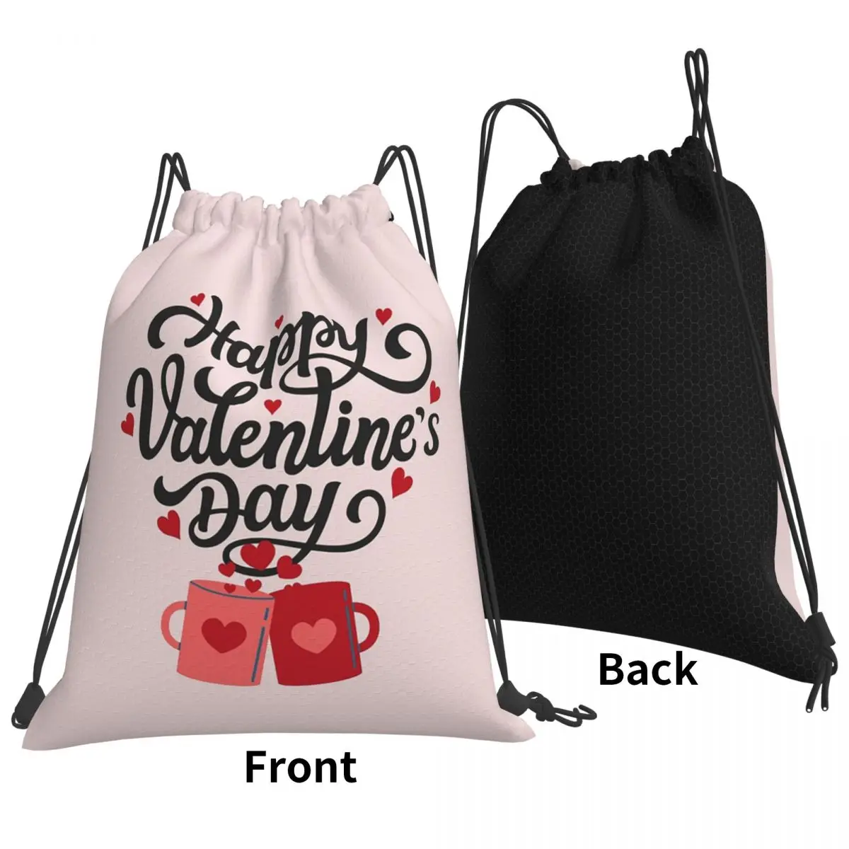 Happy Valentine's Day Backpacks Casual Drawstring Bundle Pocket Sports Bag Book Bags for Man Woman School