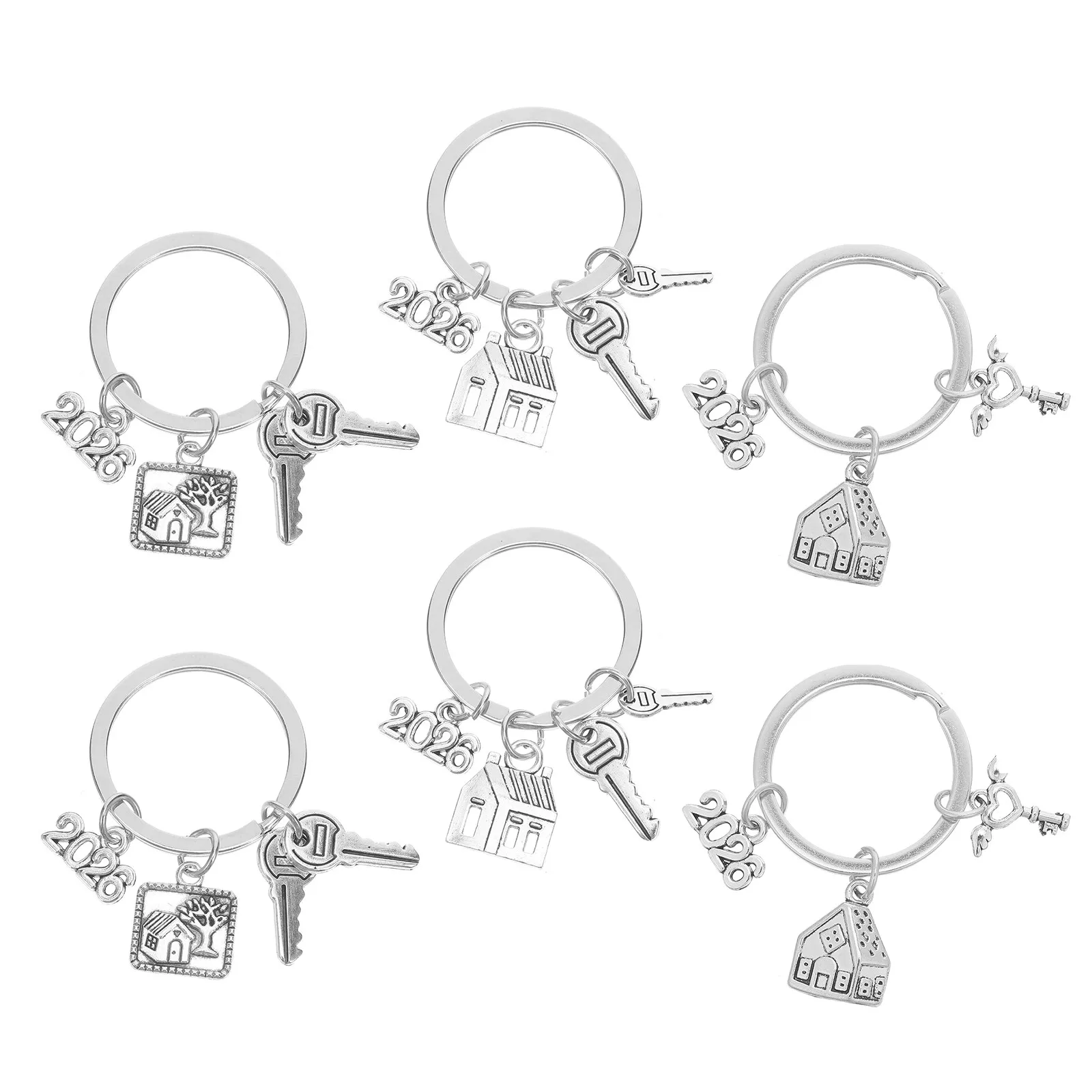 6Pcs Housewarming Keychain New Home Keepsake 2026 Metal Charms Keyrings Moving Party Favor New Home Keychain
