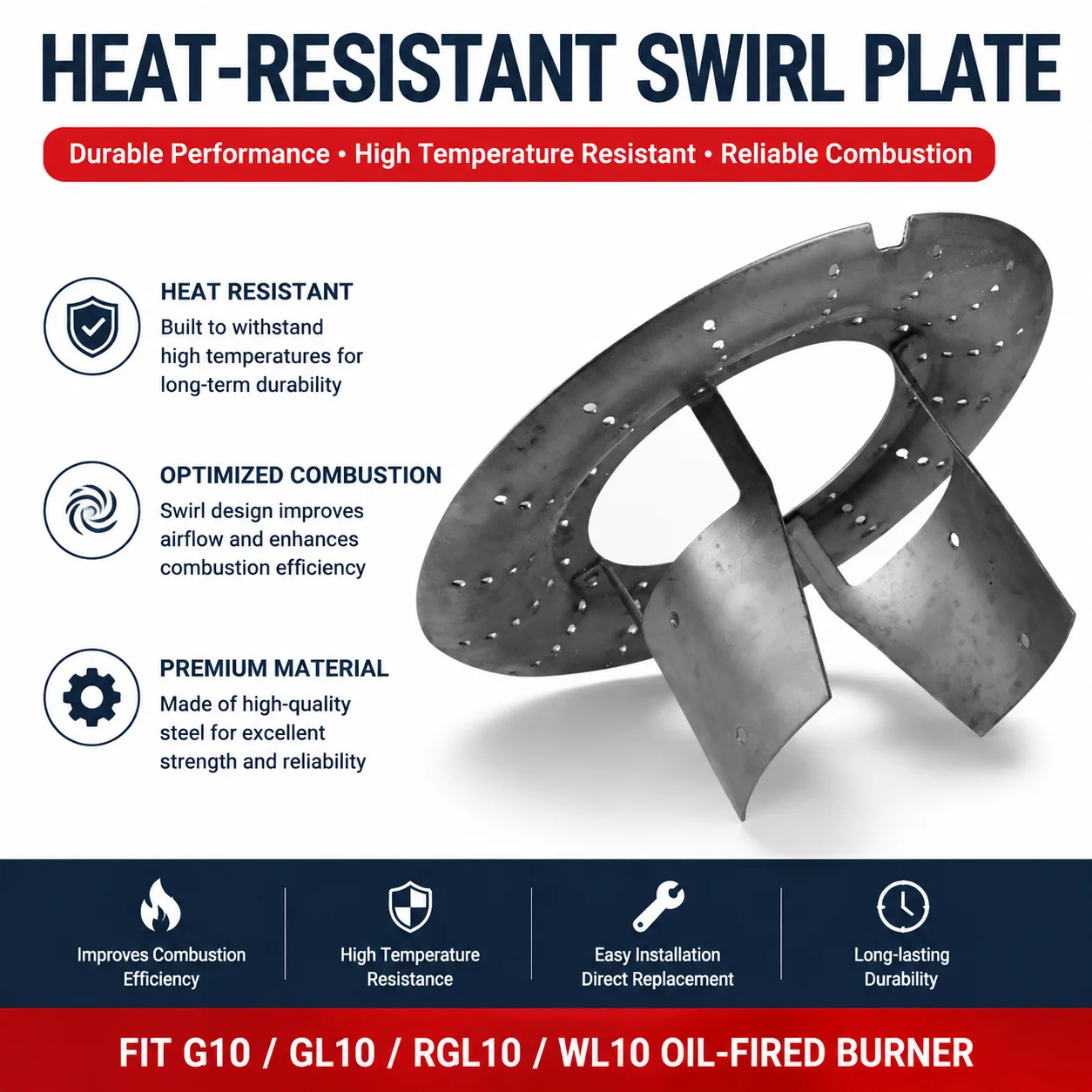 Heat‑resistant Swirl Plate Fit Weishaupt G10 GL10 RGL10 WL10 Oil‑fired Burner Combustion Spare Parts