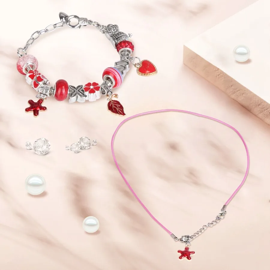 66Pcs Charm Bracelet Making Kit ' Jewelry Necklace Making Kits Colorful DIY Charm Beads Pendant Set Jewelry Dr Supplies with Gi