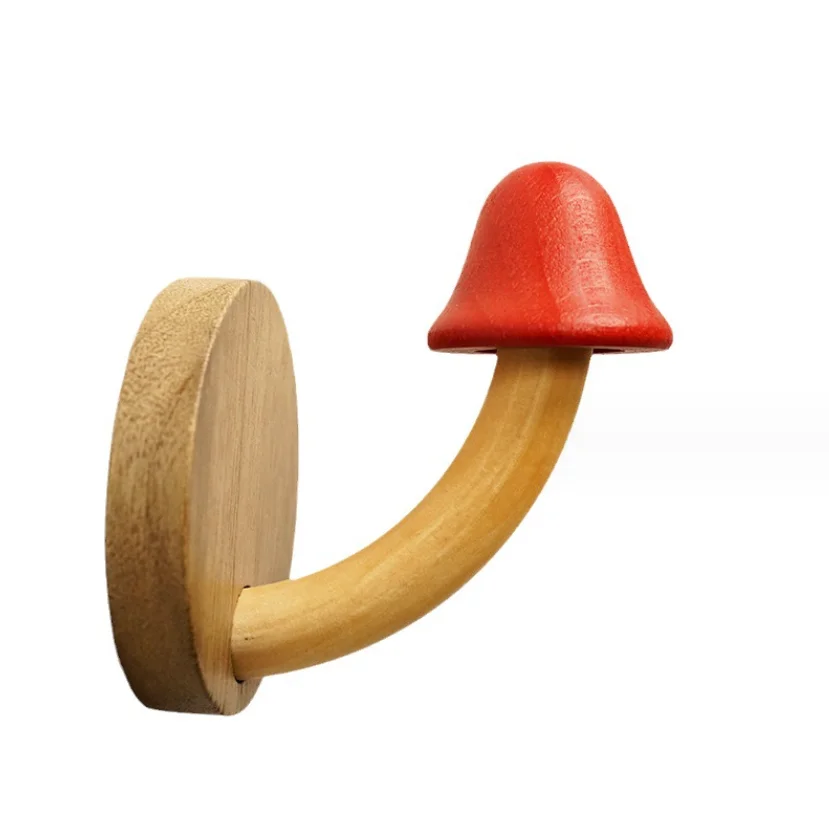 Creative wood mushroom coat and hat hook Punch-free wood coat hook Nordic log coat hanger door behind hook