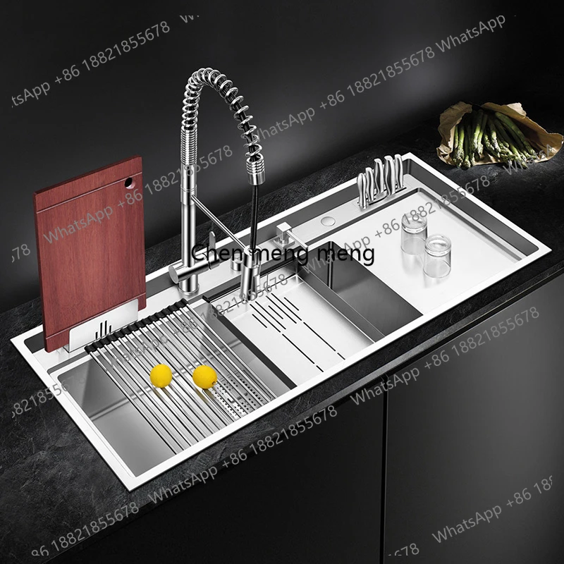 Large Size Handmade Brushed Single Kitchen Sink 4mm Thickness 240mm Depth With Drain Plate Knife Holder Kitchen Sinks