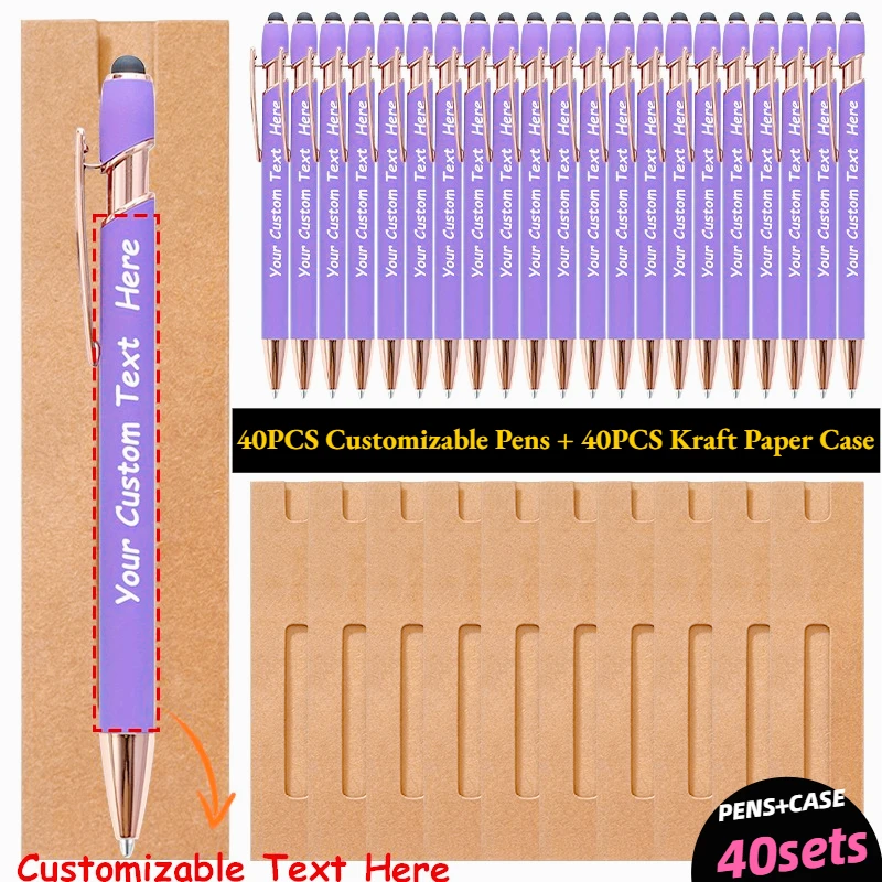 40 sets aanpasbare metalen balpennen set kraftpapier etui gegraveerd met namen bedrijfswebsites voor verjaardagscadeaus