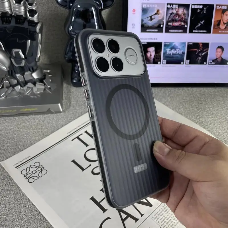 

Case For POCO F8 Pro Business Magnetic Thin Corrugated Anti-collision Strip PC Cover For POCO F8 Ultra Shockproof Bumper Funda