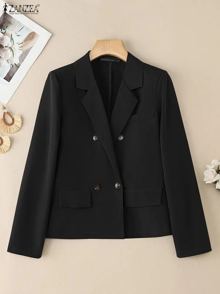 سترة ZANZEA خفيفة الوزن غير رسمية للسيدات أنيقة برقبة على شكل طية صدر وأكمام طويلة مزدوجة الصدر بلون سادة سترات مكتب FW 2025