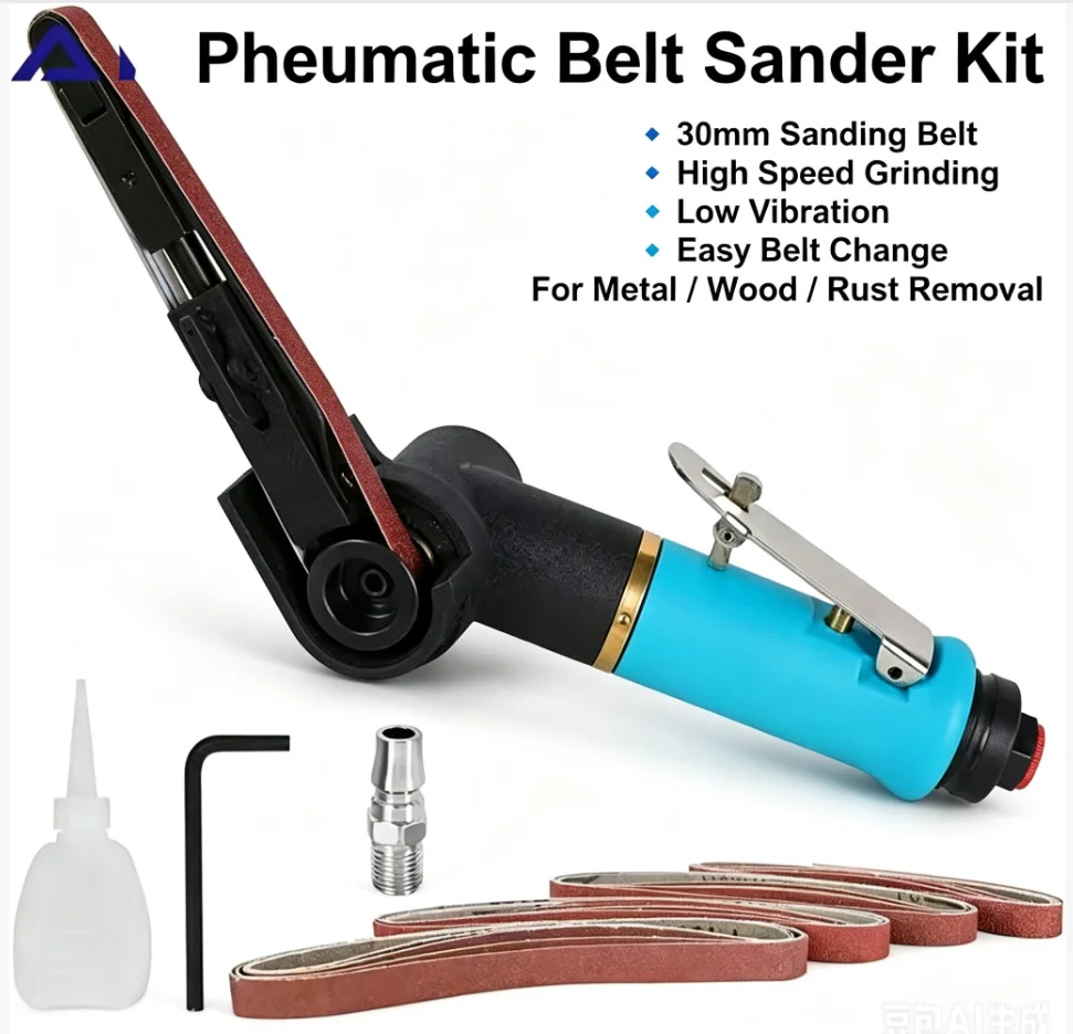 10*330mm Air Belt Sander Air Angle Grinding Machine with Sanding Belts for Air Compressor Sanding Pneumatic Tool Set
