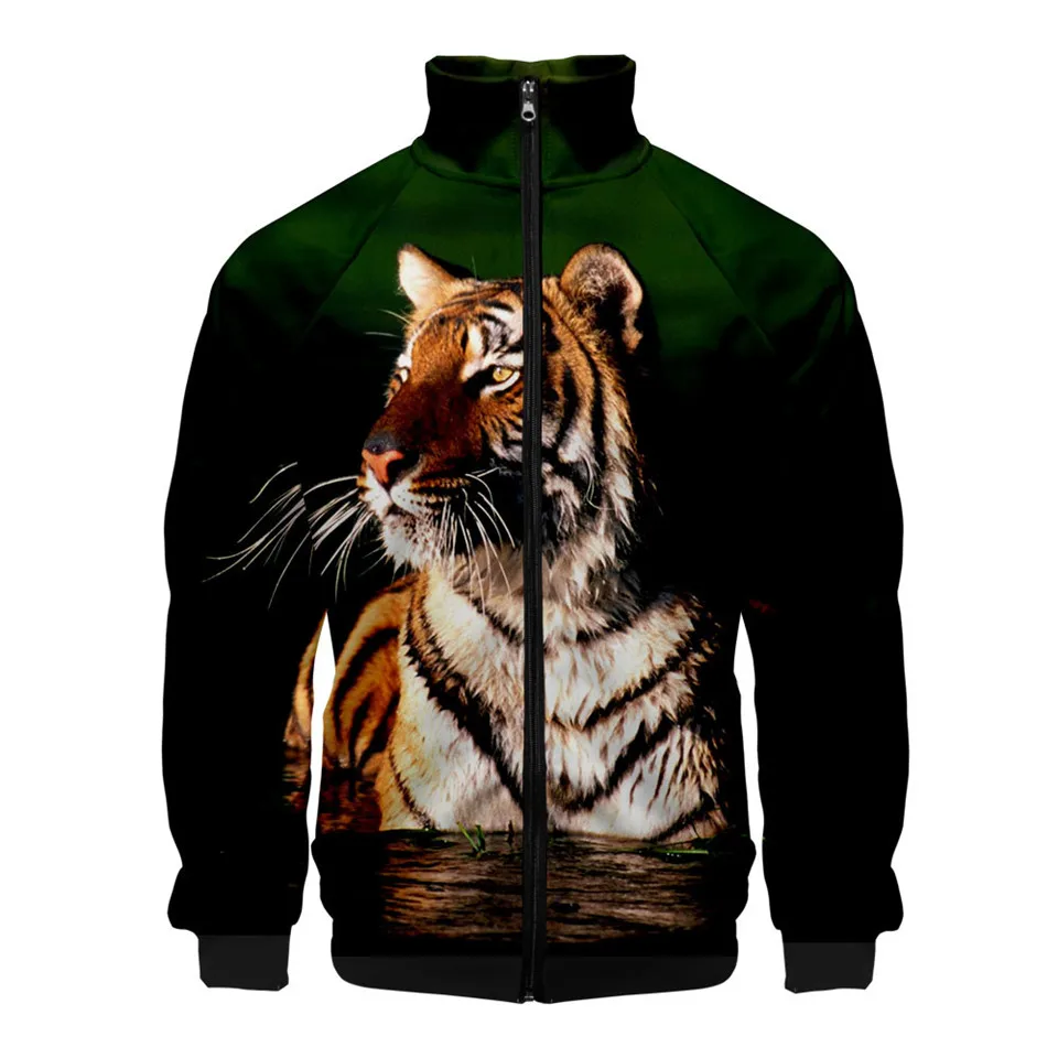 Chaqueta Hipster con estampado 3D de tigre para hombre y mujer, sudaderas con cremallera y cuello levantado, ropa de calle de animales, Tops, primavera y otoño