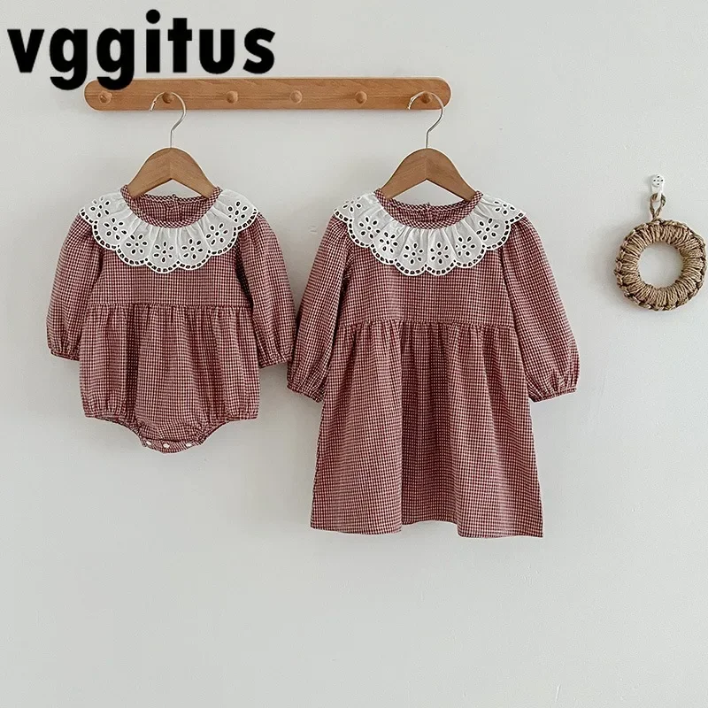 الخريف الأخوات الفتيات فستان الأميرة الدانتيل بأكمام طويلة الاطفال حفلة منقوشة فستان الطفل داخلية الأخوات مطابقة الملابس H6042