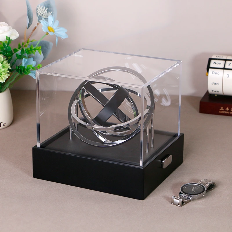 

High End Collector Watch Winder Safe Box Luxury Watch Box Square Rechargeable Battery Powered Astronomy Rotating Display