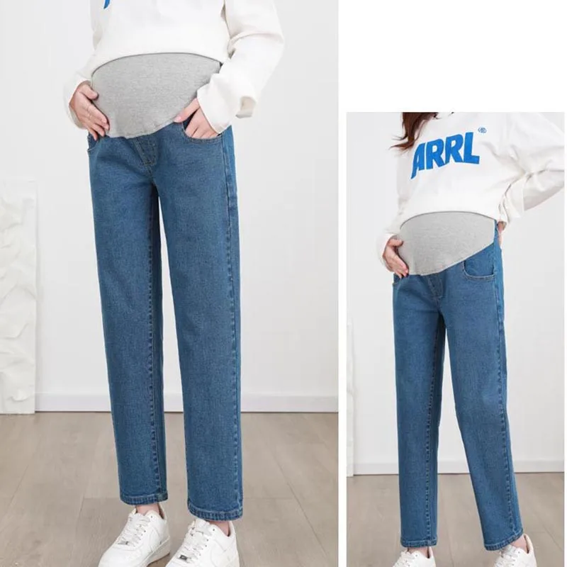 Pregnant Women Straight Denim Pants Maternity Adjustable Waist Belly Support Jeans Spring and Summer Casual Pregnancy Clothing