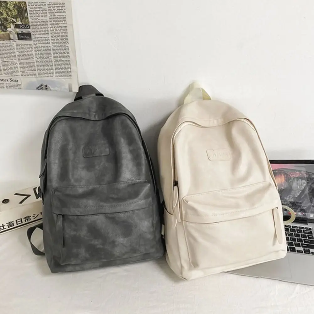 

Korean Style Leather Backpack Men Multiple Pockets Large Capacity Teens Schoolbag All-match Waterproof Shoulder Bag Boys Girls