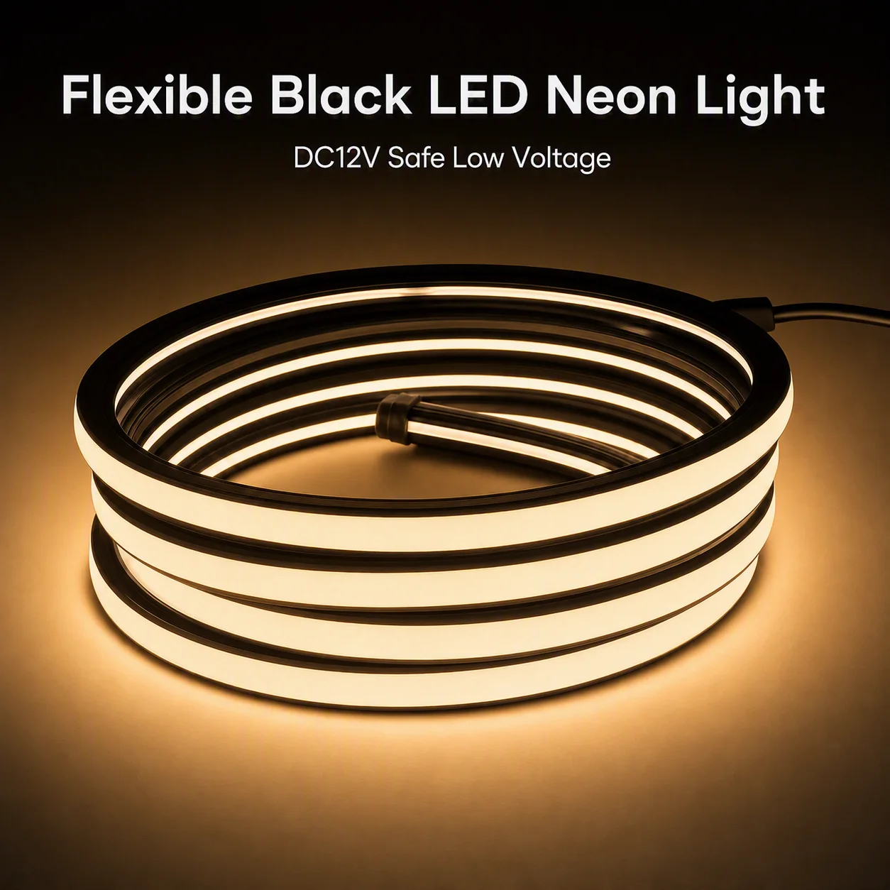 5M/PCS DC12V Flexible Black LED Neon Tube, Warm Light Silicone Ambient Lamp, DIY Bendable Strip for Stair Wall Home Decor Lighting