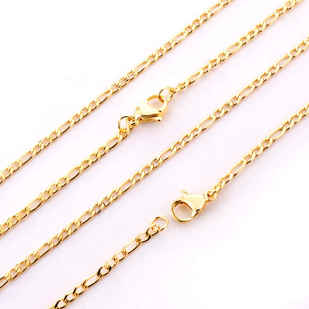 LUXUKISSKIDS 5pcs/lots Wholesale Figaro Chain For Woman/Men 2.3mm Width Link Necklaces Stainless Steel DIY Collier Making Parts