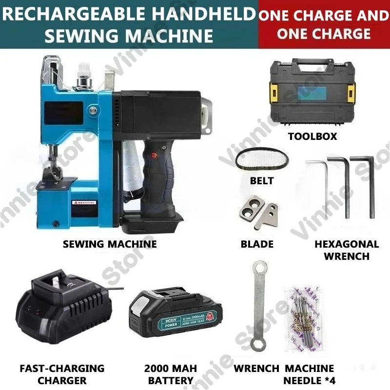 GK9-21 Rechargeable High-speed Electric Sewing Machine Industrial Woven Portable Handheld Sealing Machine Flour Bag Overlock