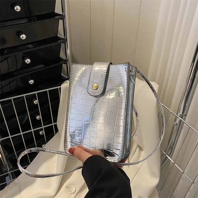 2026 Spring Summer Women Glossy Crocodile Pattern Shoulder Bag Fashion Crossbody Mobile Phone Bag