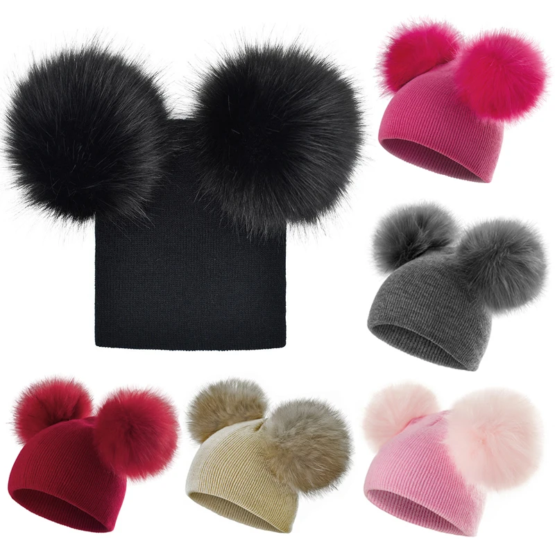 Fur Ball Baby Winter Hat for Girls Boys Kids Knitted Beanie Baby Cap Infant Bonnet Toddler Hats Baby Accessories 1-3Y