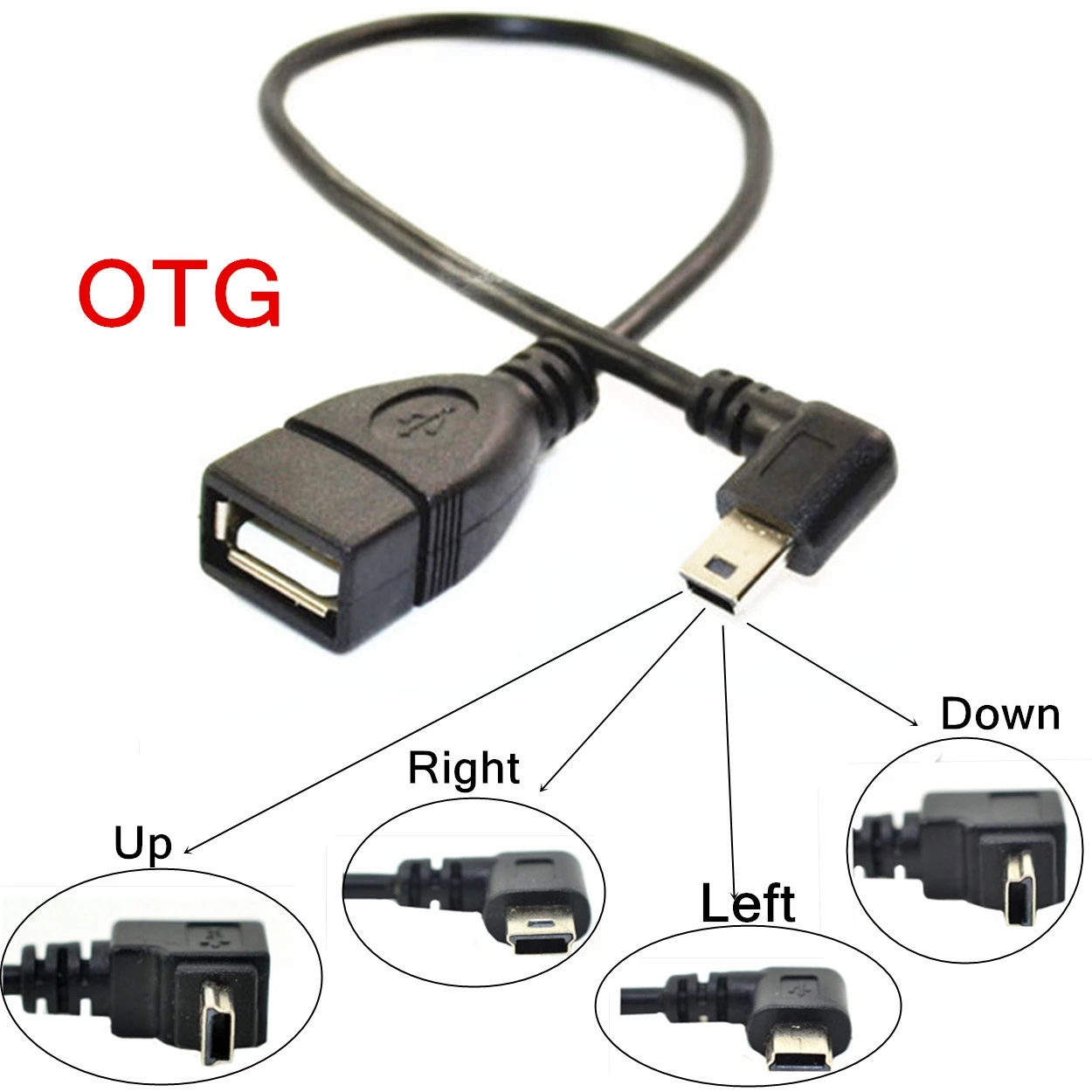 90 degree right angle up down left right OTG Mini USB A Female jack to Mini USB B 5Pin Male plug adapter short cable Cord 25cm