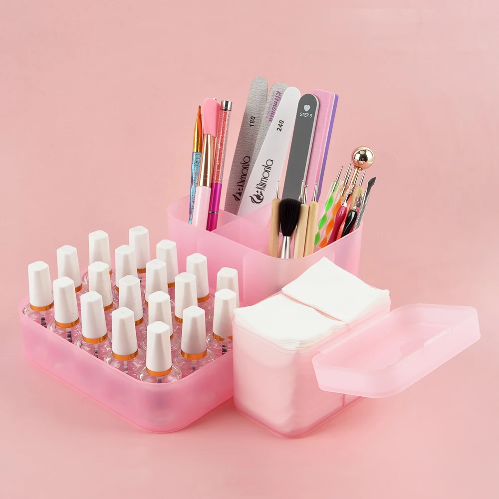 3Pcs/Set Multifunctional Nail Art Plastic Organizer Nail Polish Nail Brush Nail File Nail Cotton Storage Desktop Cosmetic Case