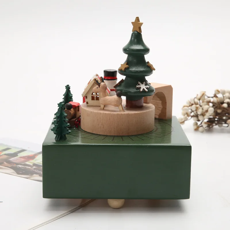 Creative Wooden Christmas Deer  Snowman Train  Music Box Handmade  Carousel Toy  Decoration Gift For Kids - Image 3