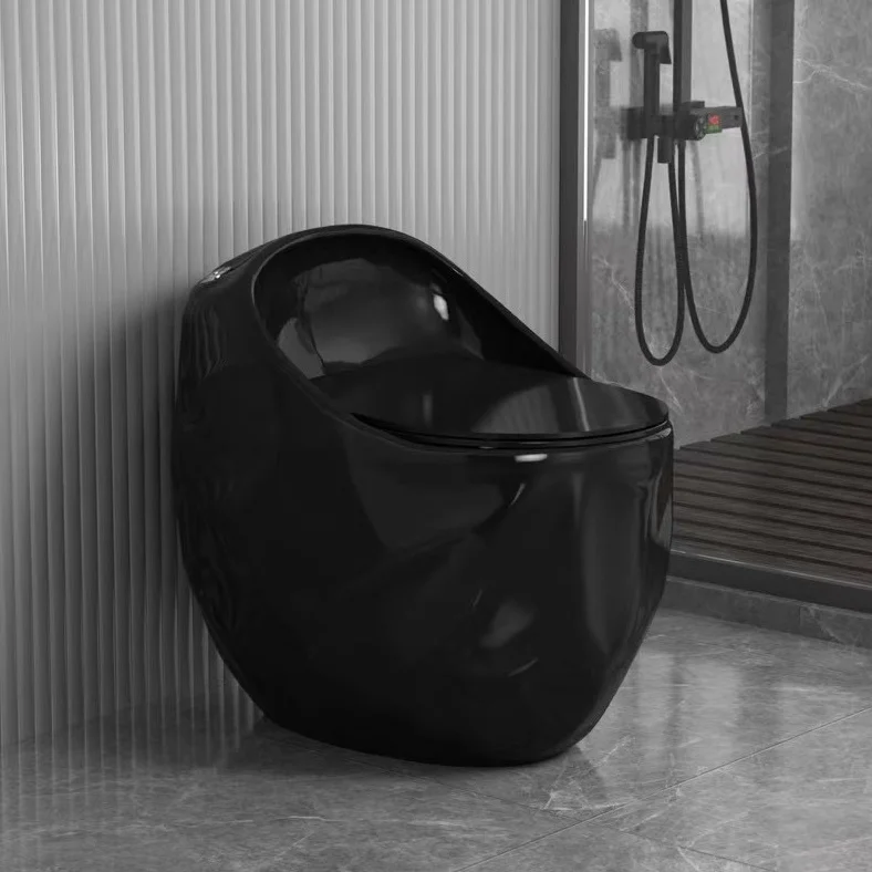 KD-27CTA Commercial Color Design Sanitary Ware Ceramic Water Closet With Round Seat Black Colored Egg Shape One Piece Toilet