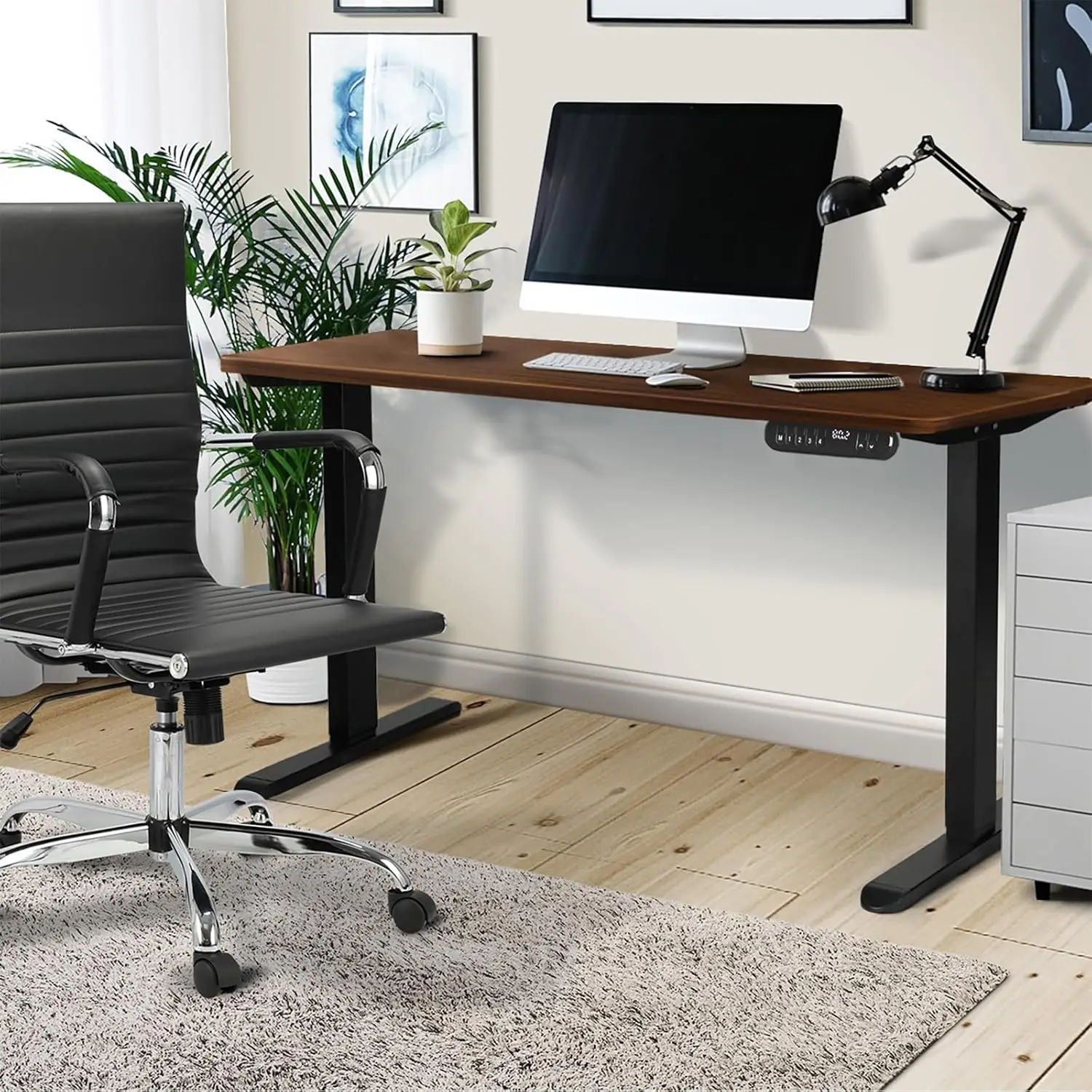 for Office Study Computer Works Electric Standing Desk with Control Panel, Height Adjustable Sit Stand Desk Laptop Desktop Table