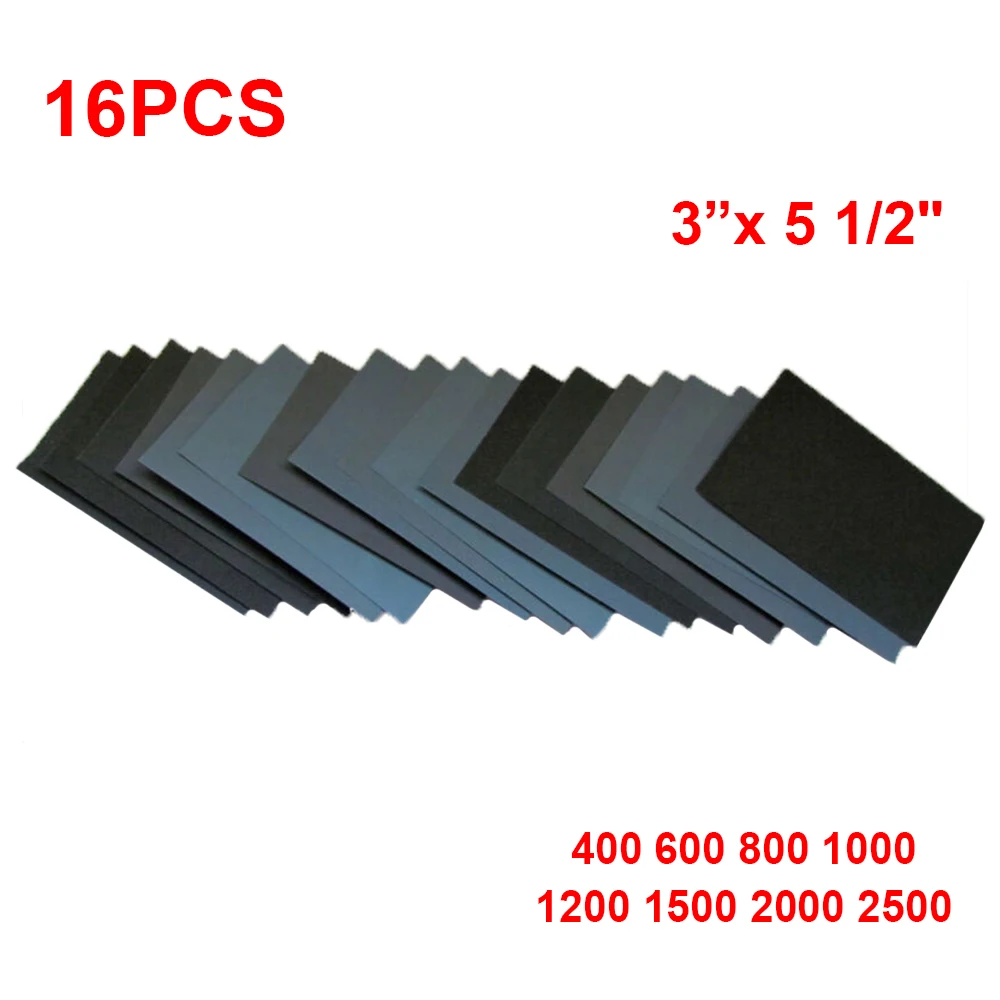 16-teiliges Schleifpapier-Set für trockenes und nasses Schleifen, Körnung 400, 600, 800, 1000, 1200, 1500, zum Polieren von Holzmöbeln, Edelstahl und Metall