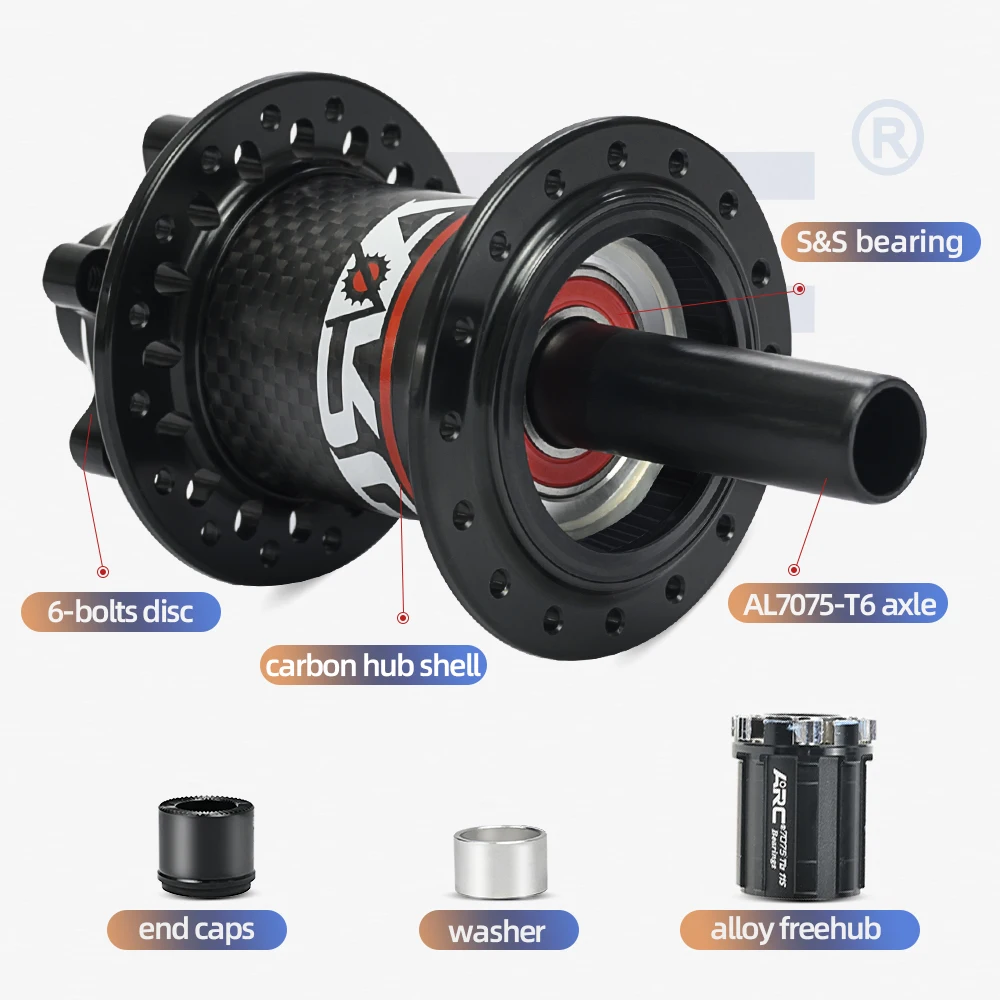 ARC Carbon Fiber Bicycle Disc Hub, 28 / 32 Holes, 6 Sealed Bearing Hub, Front 9x100, 15x100 Rear 10x135, 12x142, MTB HG 8-12V