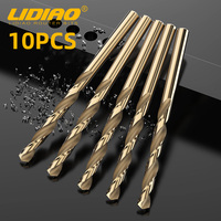 LIDIAO 10PCS Straight Shank Twist Drill Bit Set Titanium Coated High Speed Steel HHS Wood Plastic Cutter Woodworking Tool