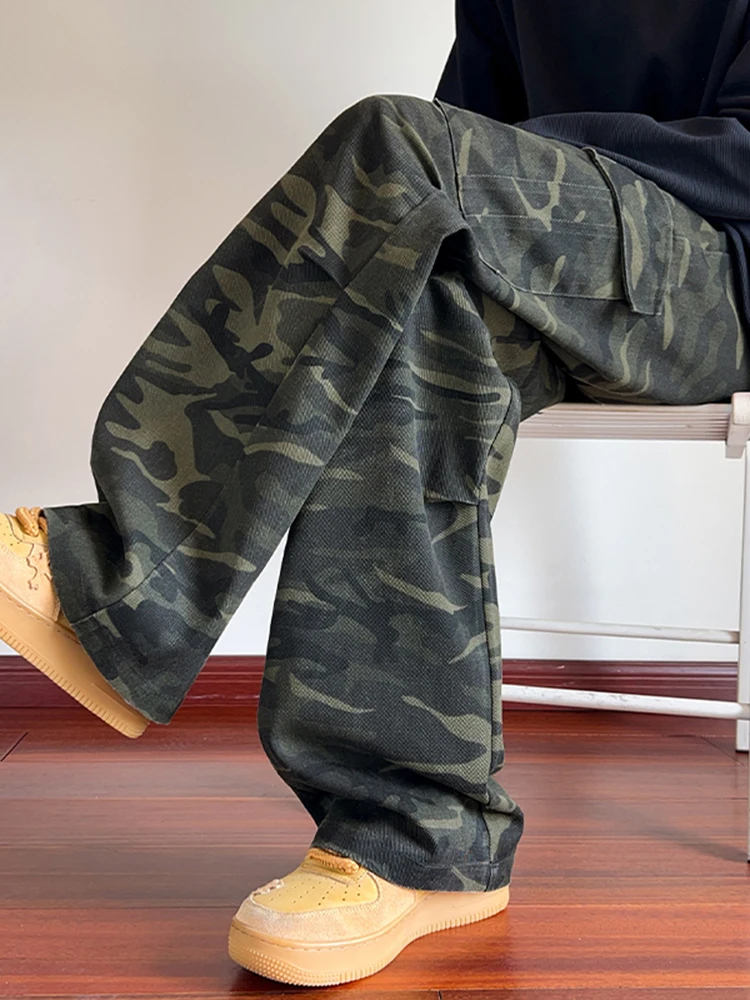 

American Retro Camouflage Workwear Jeans Men's Autumn High Street Straight Leg Wide Leg Knife ket Casual Pants