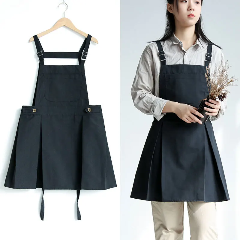 Women's Canvas Apron Multifunctional Pockets Waterproof Home Work Apron Milk Tea Shop Flower Shop Bakery Waiter