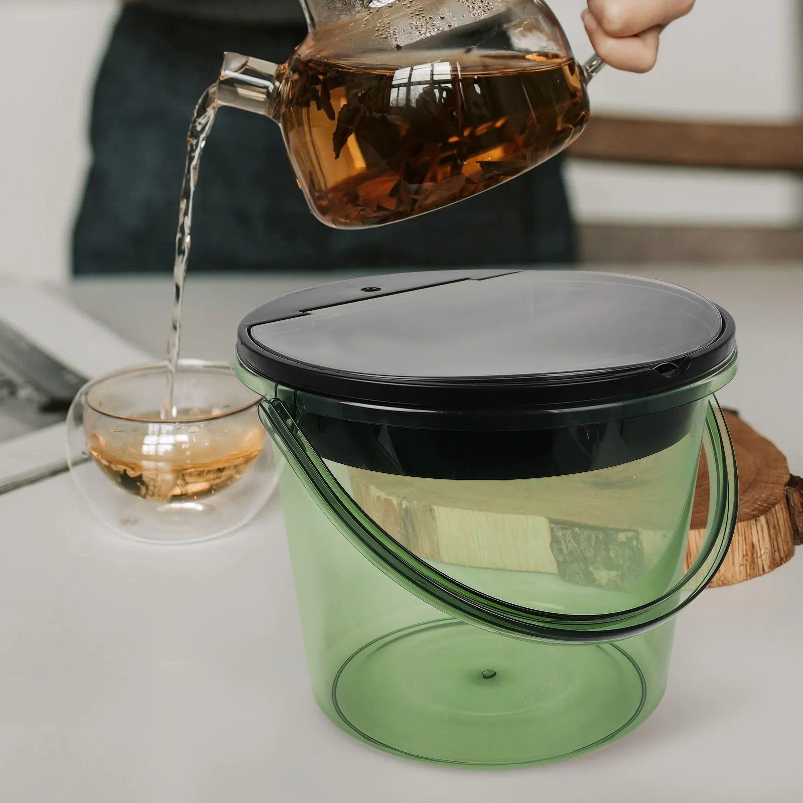 Portable Tea Dregs Drainage Bucket Light Green Pet Countertop Kitchen Bin Small Trash Can Tea Leaf Separator Drain Filter Waste