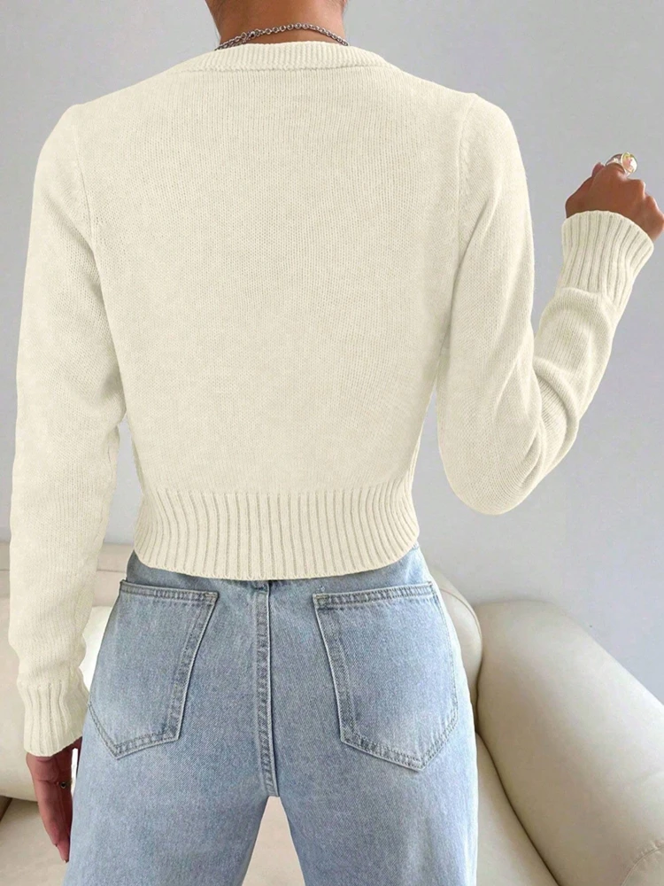 Suéter cardigã feminino de malha com botão, elegante, frente aberta, manga comprida, quente, inverno