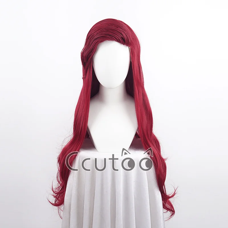 Mała syrenka głęboko czerwona długa peruka syntetyczna peruka peruki z kręconymi włosami typu Cosplay księżniczki Ariel kostium do gry fabularnej + czapka z peruką