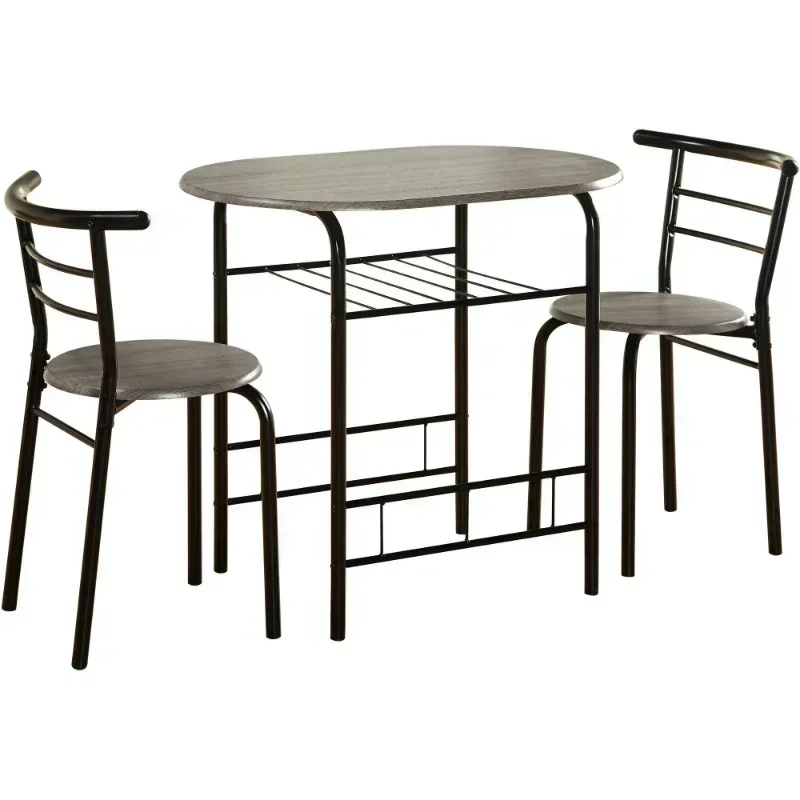 

3-Piece Indoor Metal Bistro Dining Set, Includes Round Table and Chairs, Black/Gray