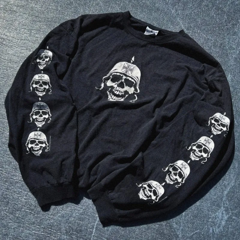 Skull Cross Helmet Printed Cotton Black Round Neck Long Sleeve West Coast Choppers Sweatshirt American Street Men Women Top