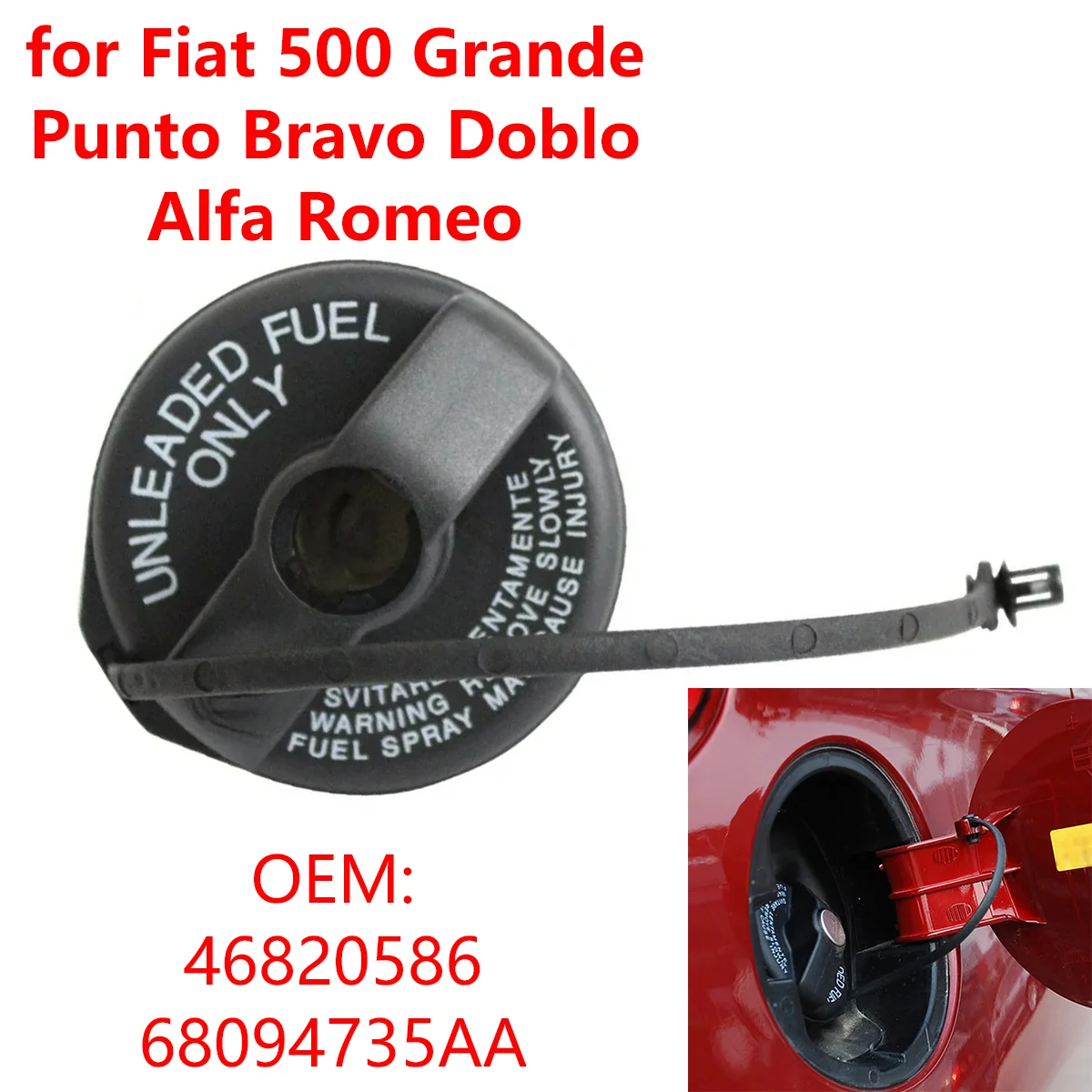 Car Gas Petrol Tank Cover Inside Fuel Tank Cap Replacement 46820586 for Fiat 500 Grande Punto Bravo Doblo Alfa Romeo 68094735AA