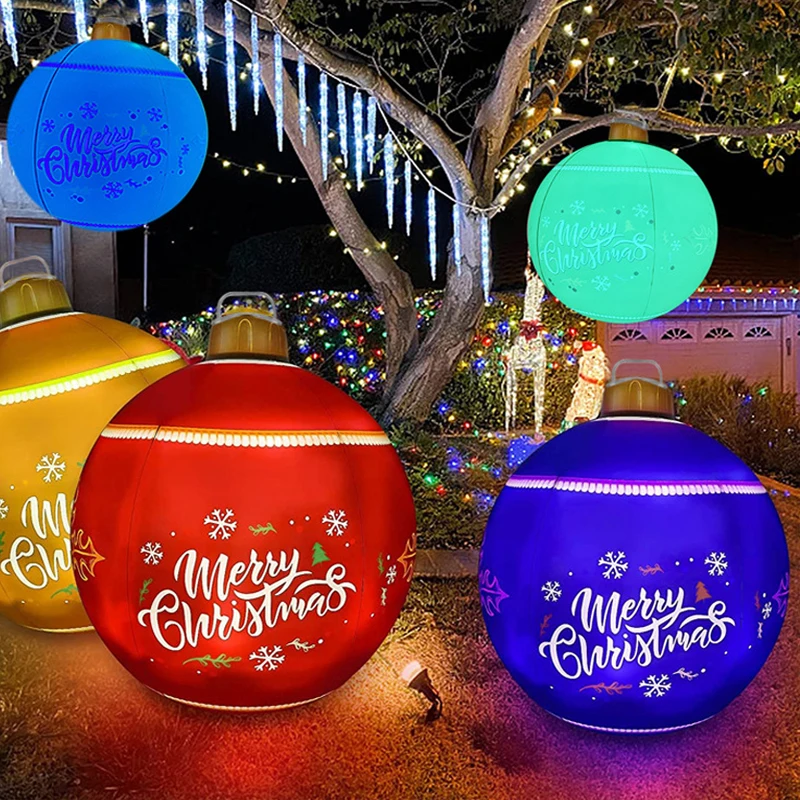 60CM Glow Christmas Decoration Ball PVC Inflatable Lantern With Rechargeable LED Light Remote Control Set For Outdoor Indoor