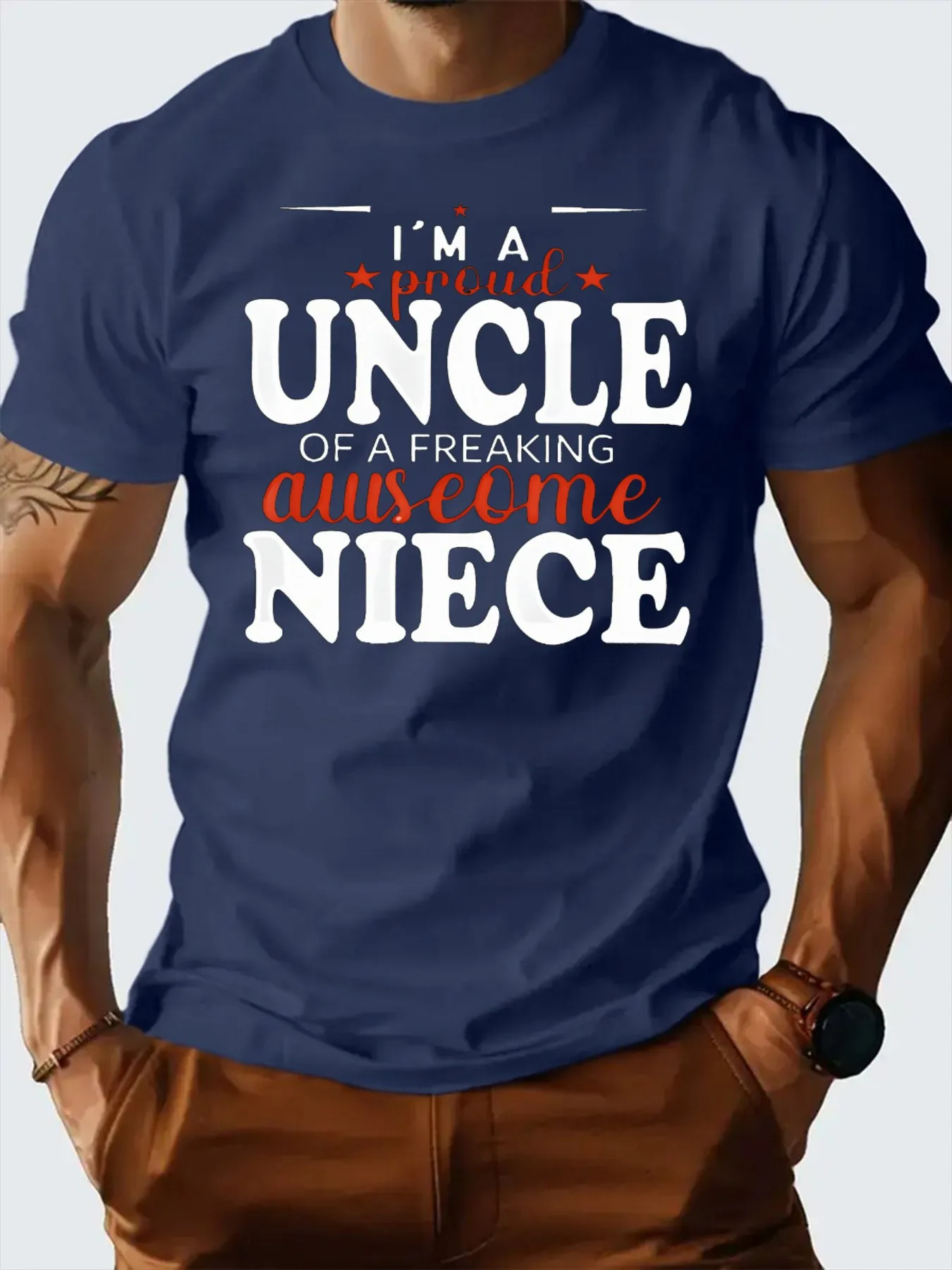 

T Shirt For Man 100% Cotton Summer Uncle Niece Print Casual Slim Fit Round Neck Short Sleeved T-shirt Top